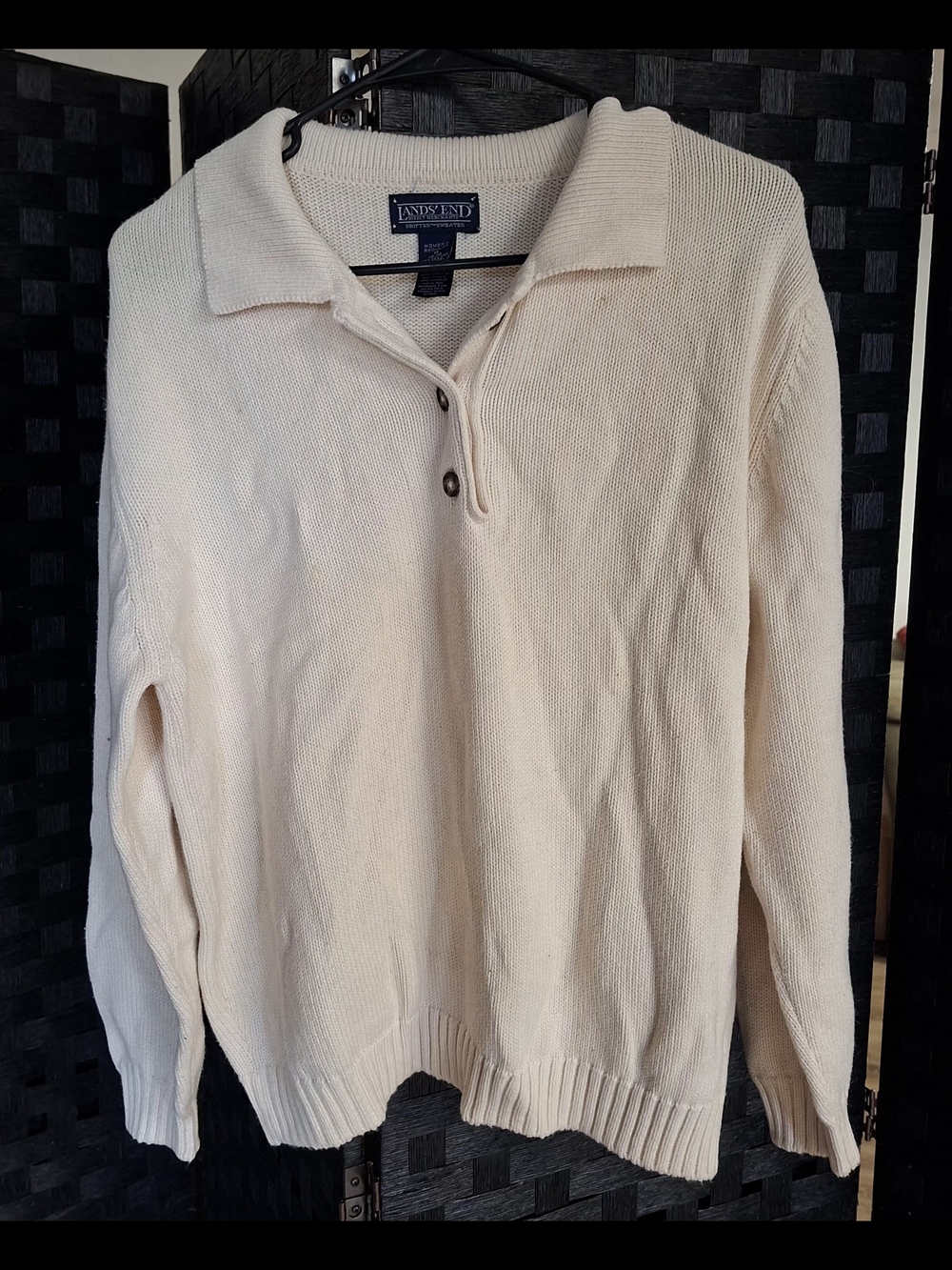 Lands' End Cream Knit Polo Sweater - Women's